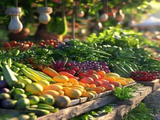 Etal colore legumes fruits biologiques frais marche