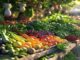 Etal colore legumes fruits biologiques frais marche