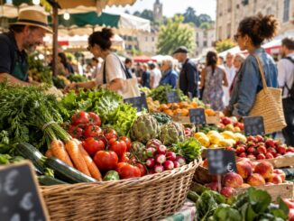 panier de légumes bio sur un marché français