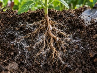 racines de jeune plant entourées de filaments de mycorhizes